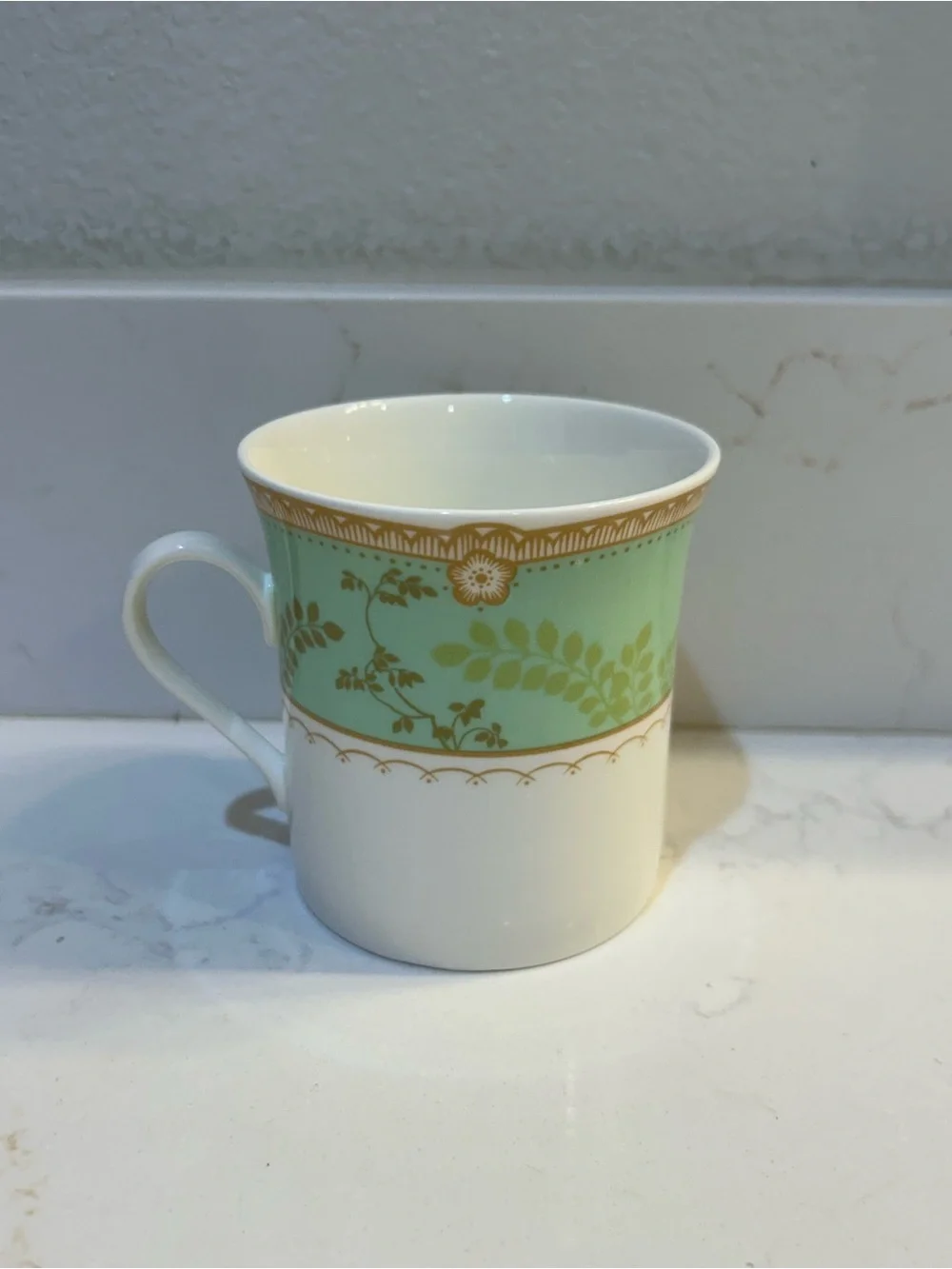 Mikasa Hampton Court Green Bone China green band gold floral accents Tea cup